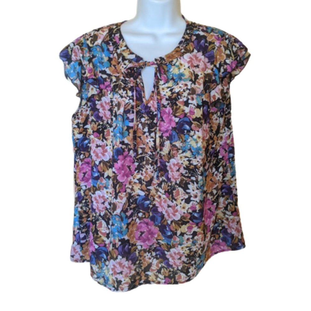 ---  Bright Silky Floral Blouse size Large